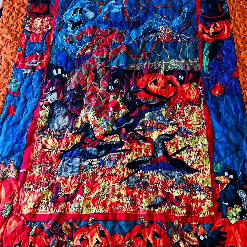 🎃 Handmade Halloween Quilt – “Pumpkin Patch Night” – 36” x 47”